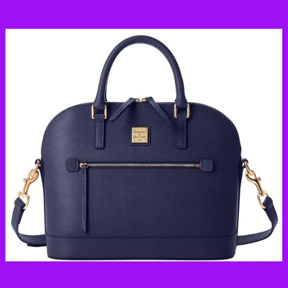 NWT - Dooney & Bourke Saffiano Domed Zip Satchel - Marine (Dark Blue)